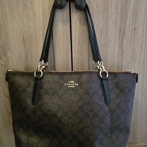 COACH Brown and Black Signature Canvas Tote